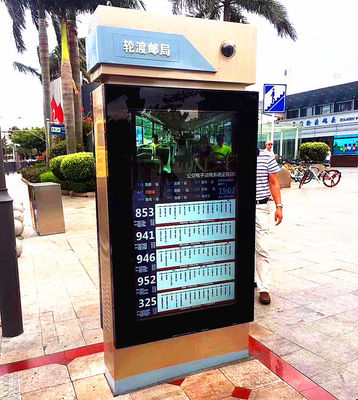 الصين حالة المعادن في الهواء الطلق شاشة تعمل باللمس كشك 65 &amp;#39;&amp;#39; الروبوت تاكسي حافلة العرض المزدوج واي فاي الإعلان المزود